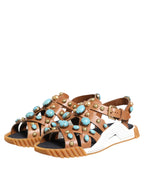 Dolce & Gabbana Brown Leather Studded Slides Sandals Shoes - ACCEXO