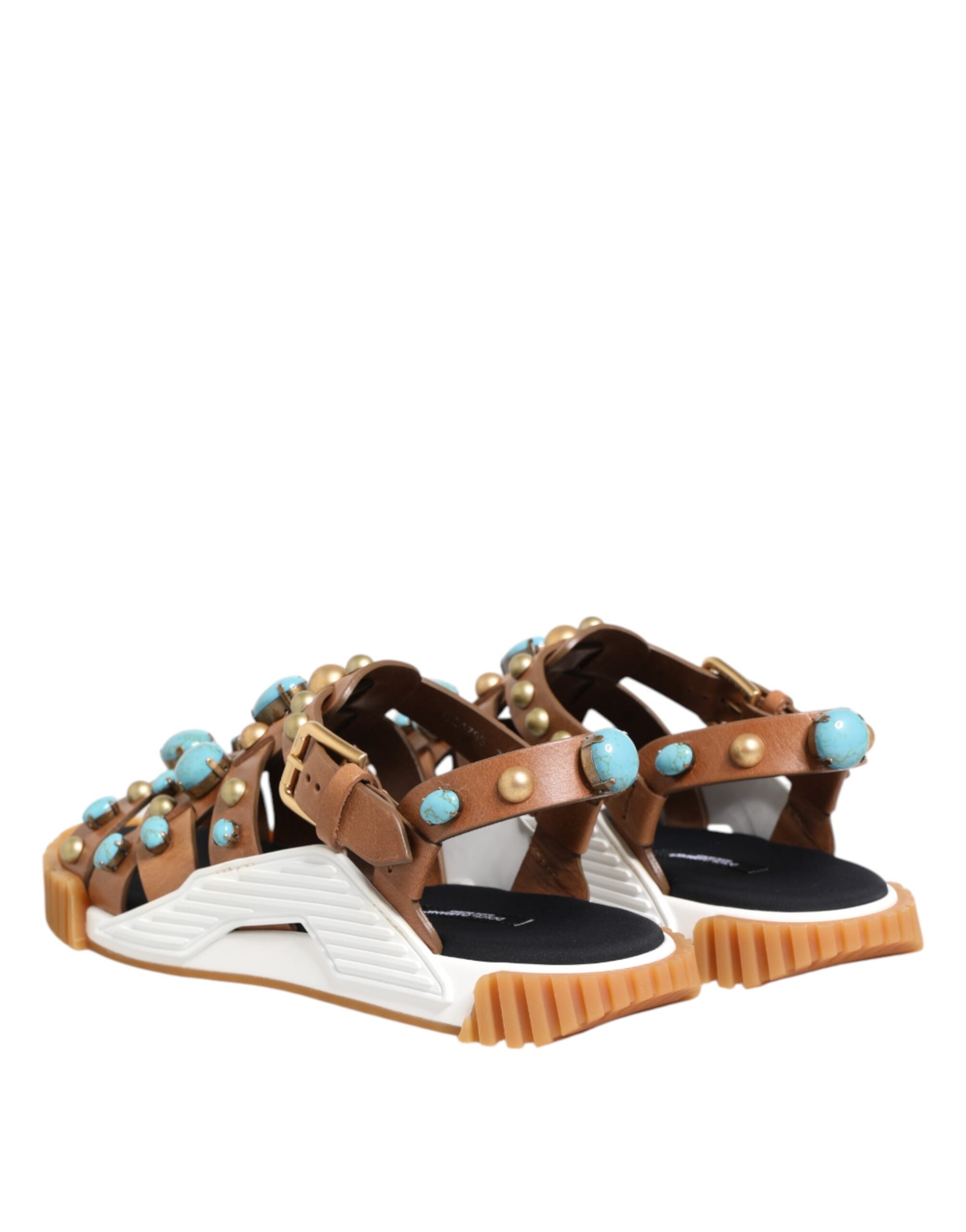 Dolce & Gabbana Brown Leather Studded Slides Sandals Shoes - ACCEXO