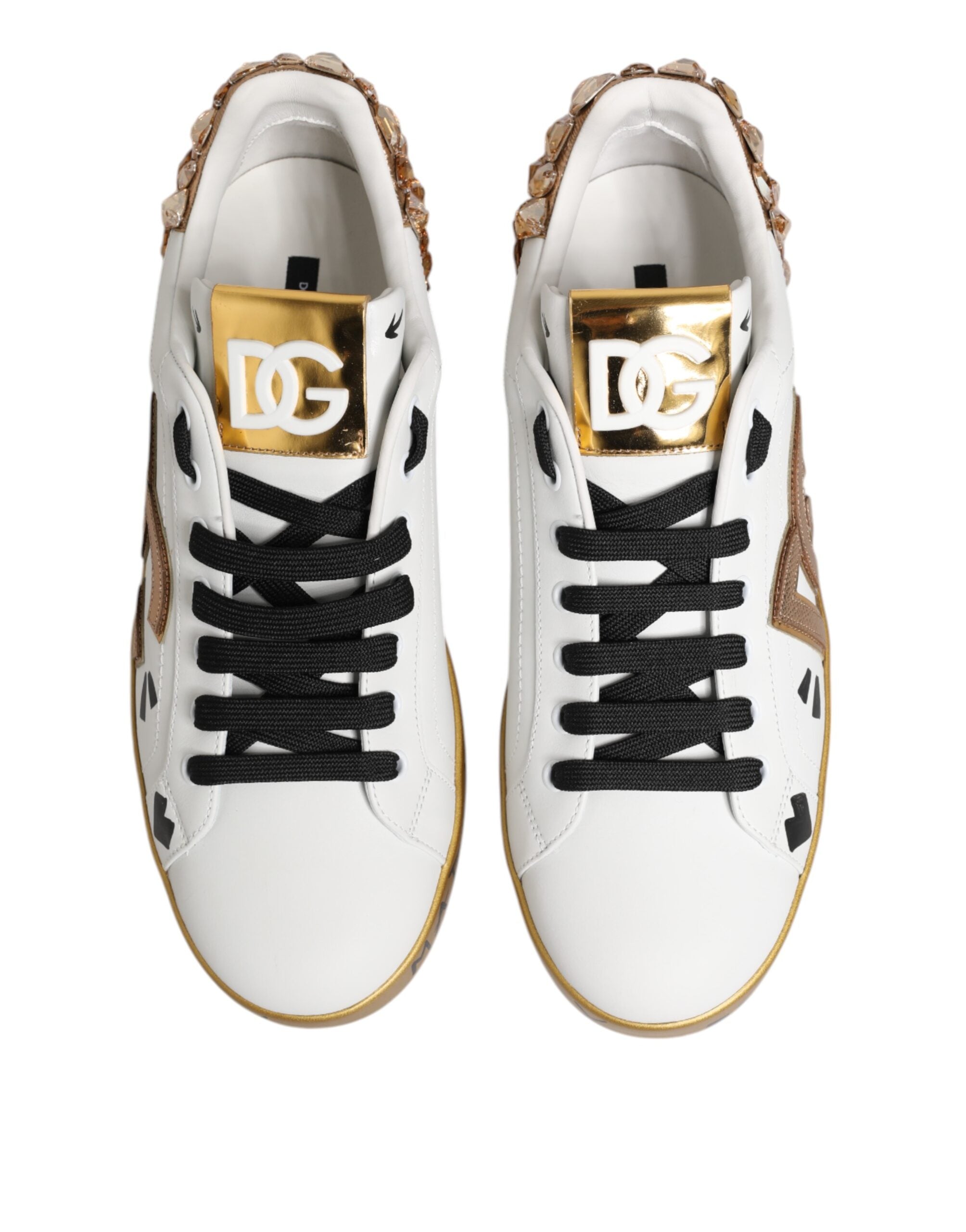 Dolce & Gabbana White Gold Crystal Portofino Sneakers Shoes - ACCEXO