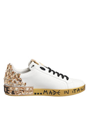Dolce & Gabbana White Gold Crystal Portofino Sneakers Shoes - ACCEXO