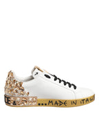 Dolce & Gabbana White Gold Crystal Portofino Sneakers Shoes - ACCEXO