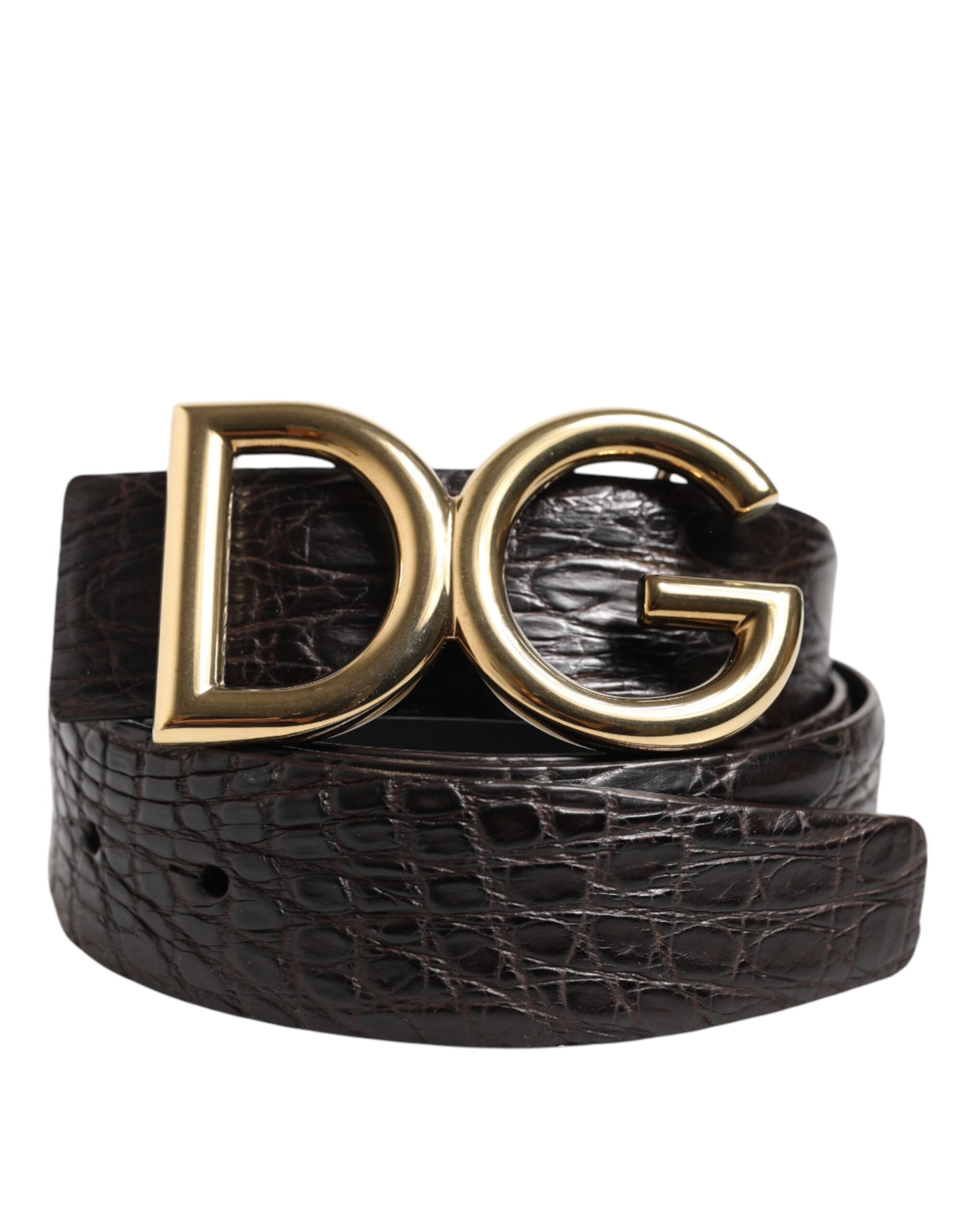 Dolce & Gabbana Black Exotic Leather DG Logo Buckle Belt for Men