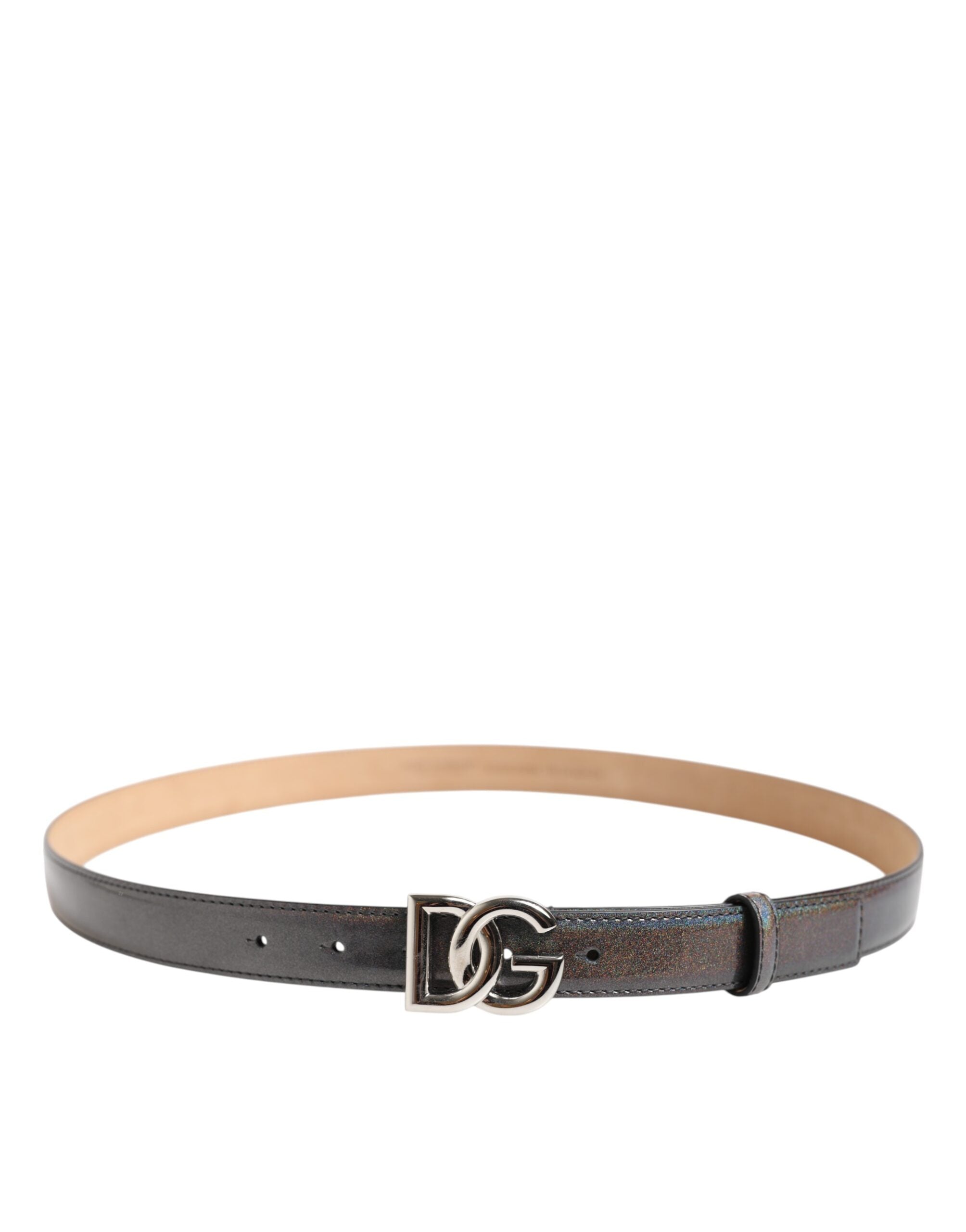 Dolce & Gabbana Metallic Leather Silver Tone Logo Buckle Belt - ACCEXO