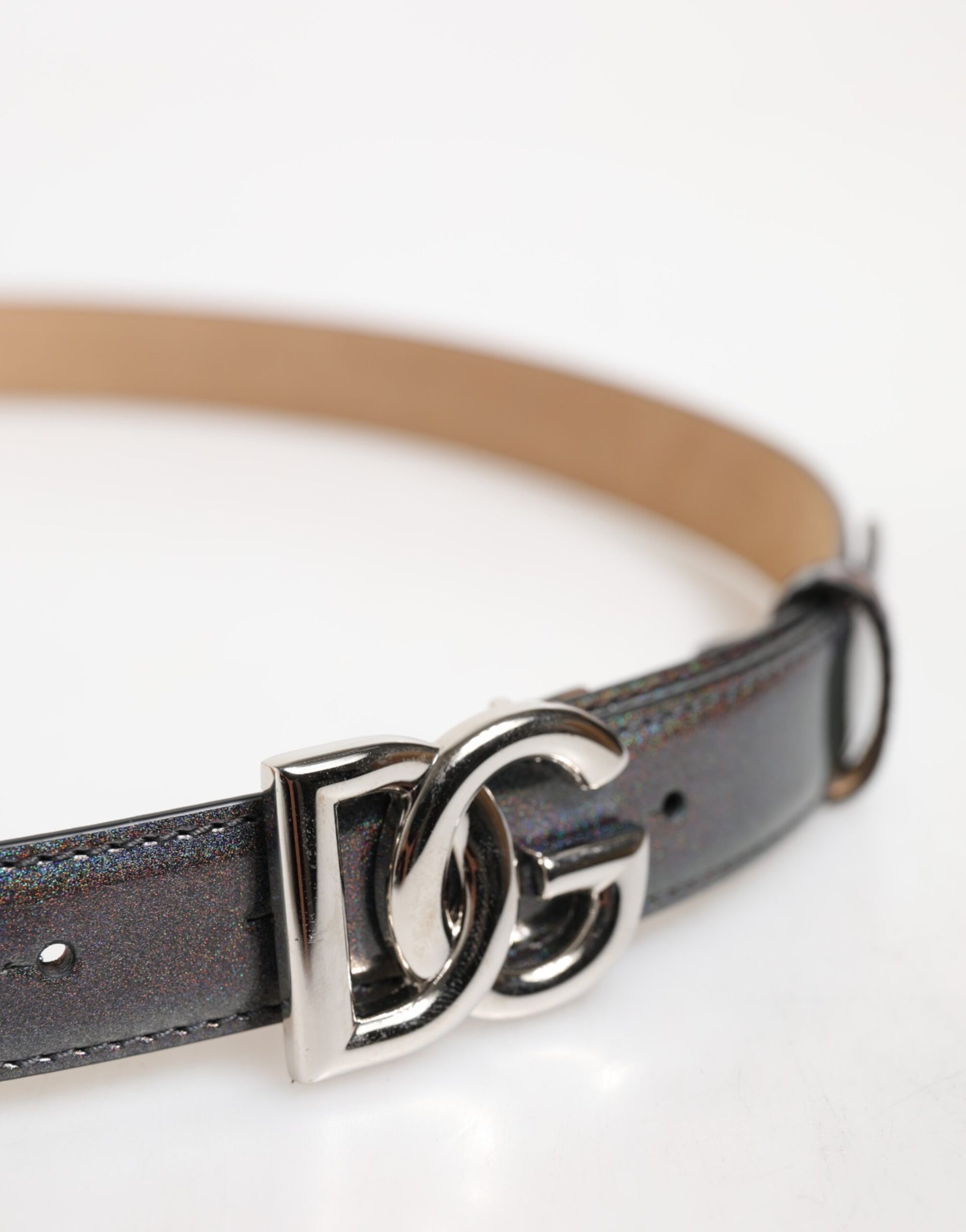 Dolce & Gabbana Metallic Leather Silver Tone Logo Buckle Belt - ACCEXO