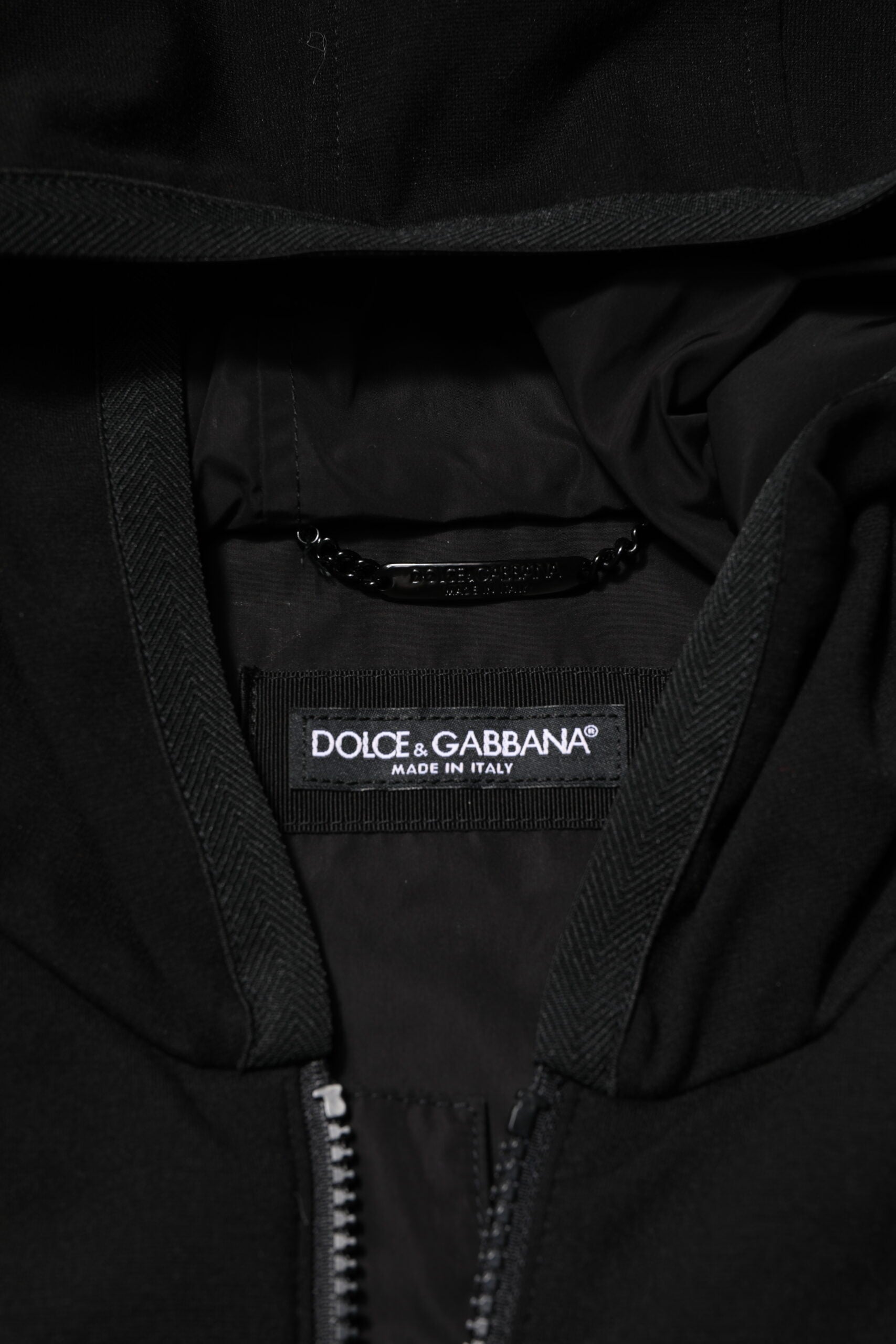 Dolce & Gabbana Black Sleeveless Hooded Logo Plaque Jacket - ACCEXO