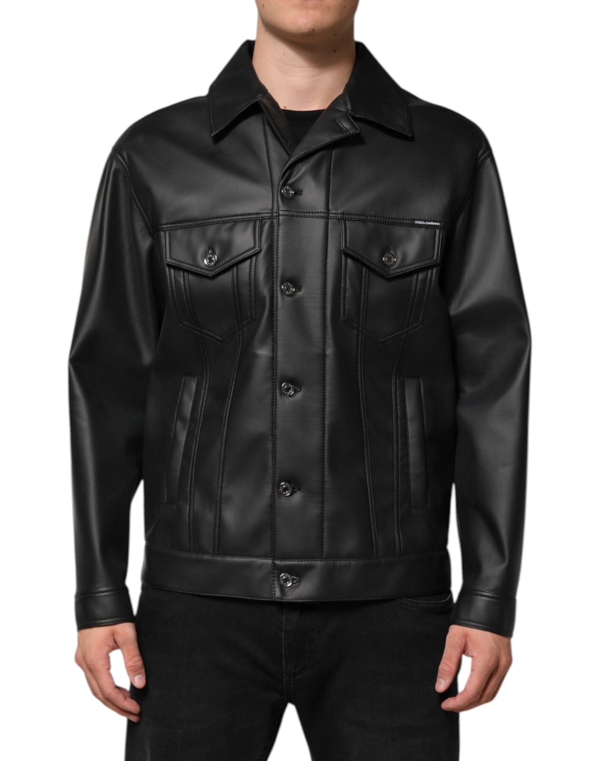 Dolce & Gabbana Black Polyester Button Down Biker Jacket - ACCEXO