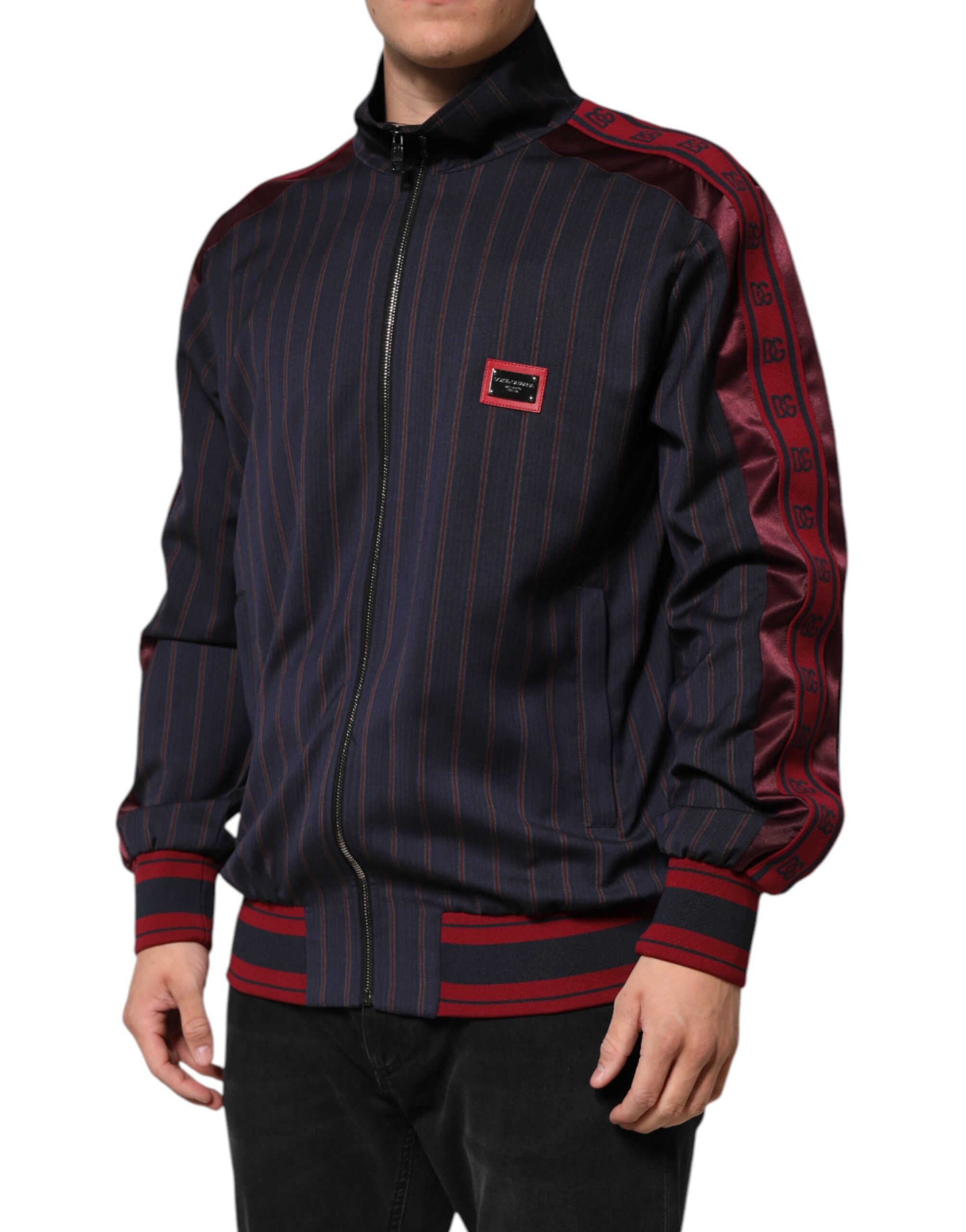 Dolce & Gabbana Blue Red Striped Logo Plaque Full Zip Jacket - ACCEXO