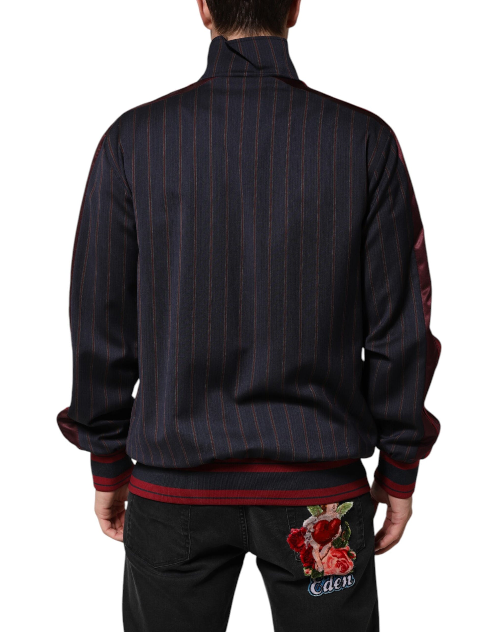 Dolce & Gabbana Blue Red Striped Logo Plaque Full Zip Jacket - ACCEXO
