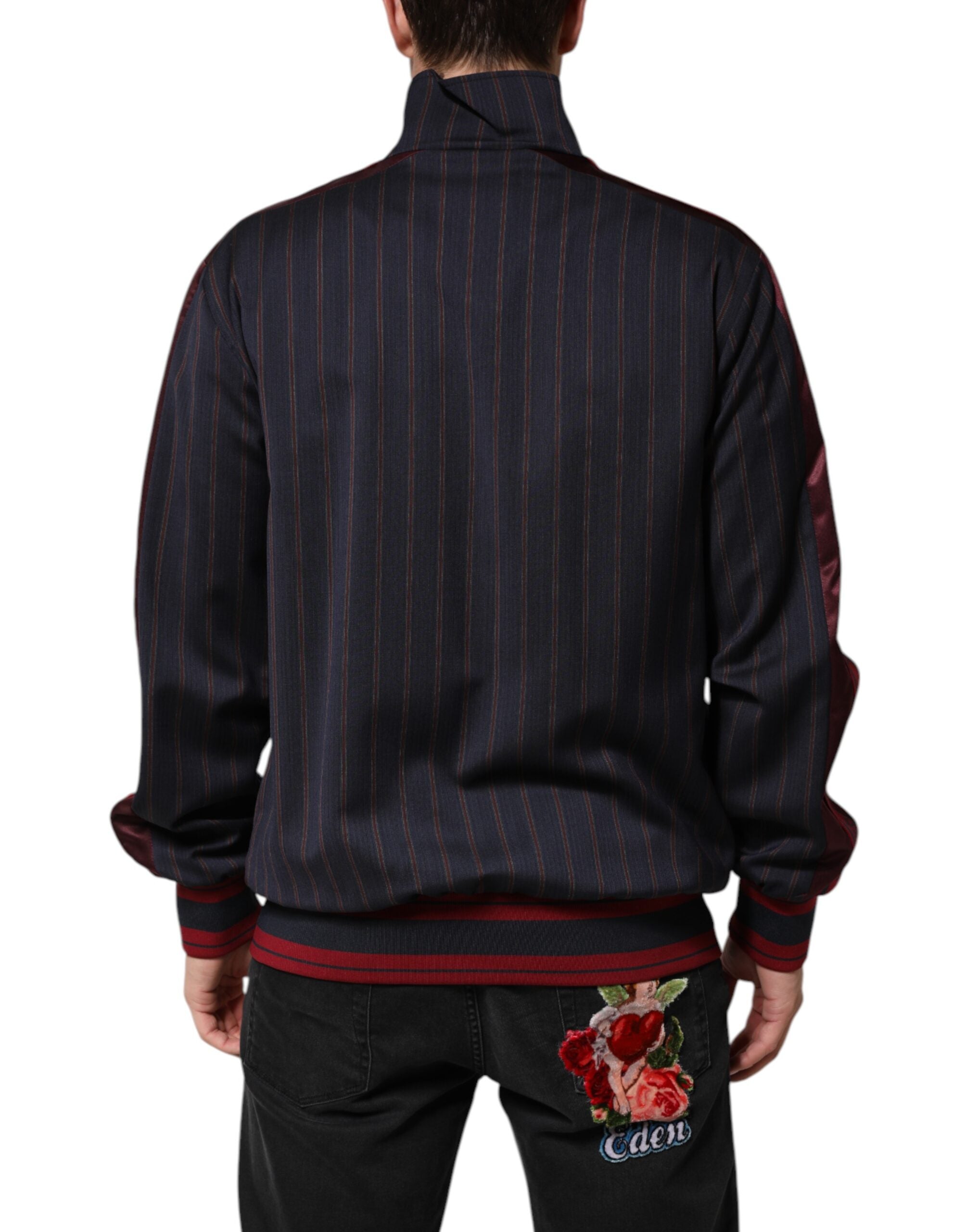 Dolce & Gabbana Blue Red Striped Logo Plaque Full Zip Jacket - ACCEXO