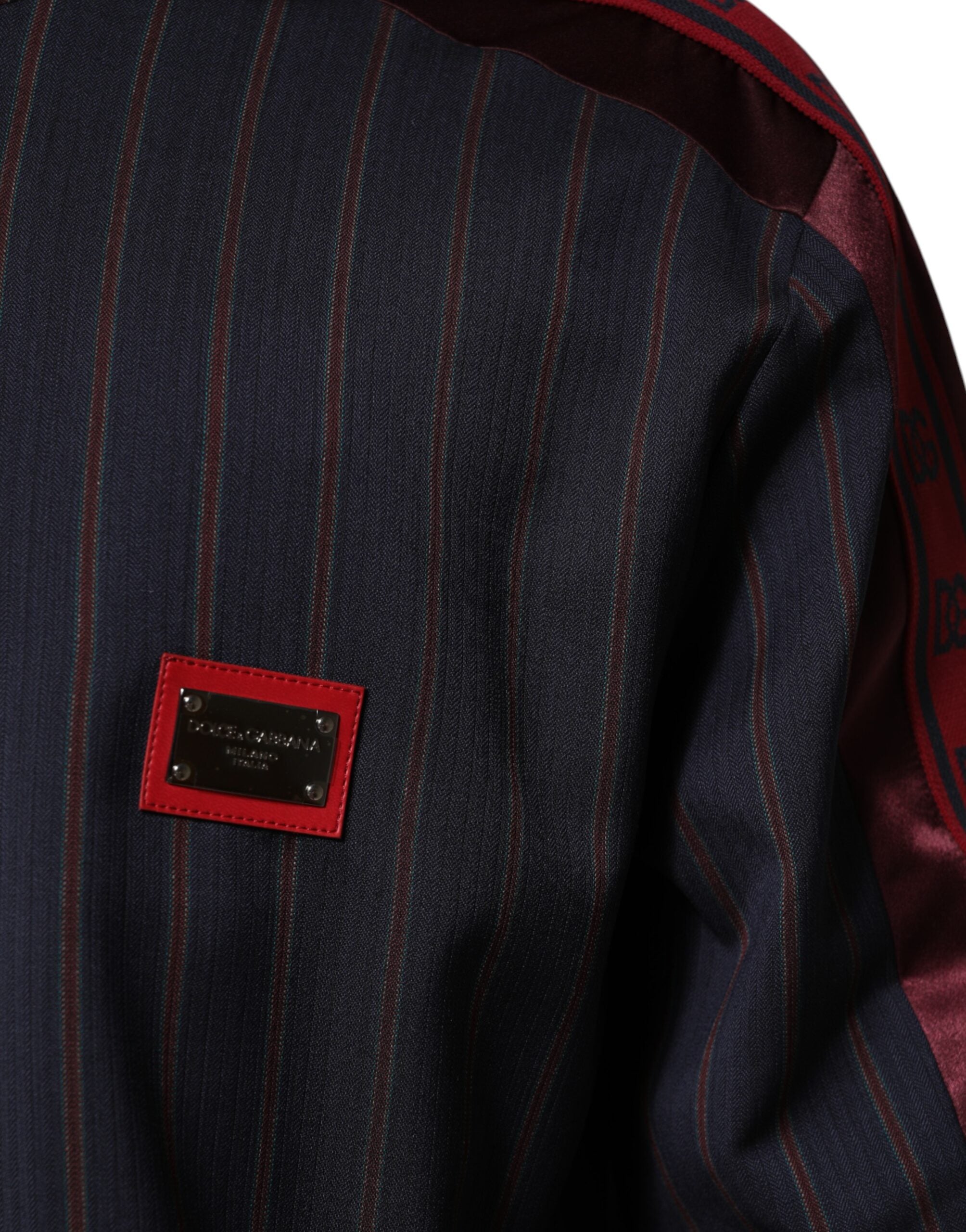 Dolce & Gabbana Blue Red Striped Logo Plaque Full Zip Jacket - ACCEXO