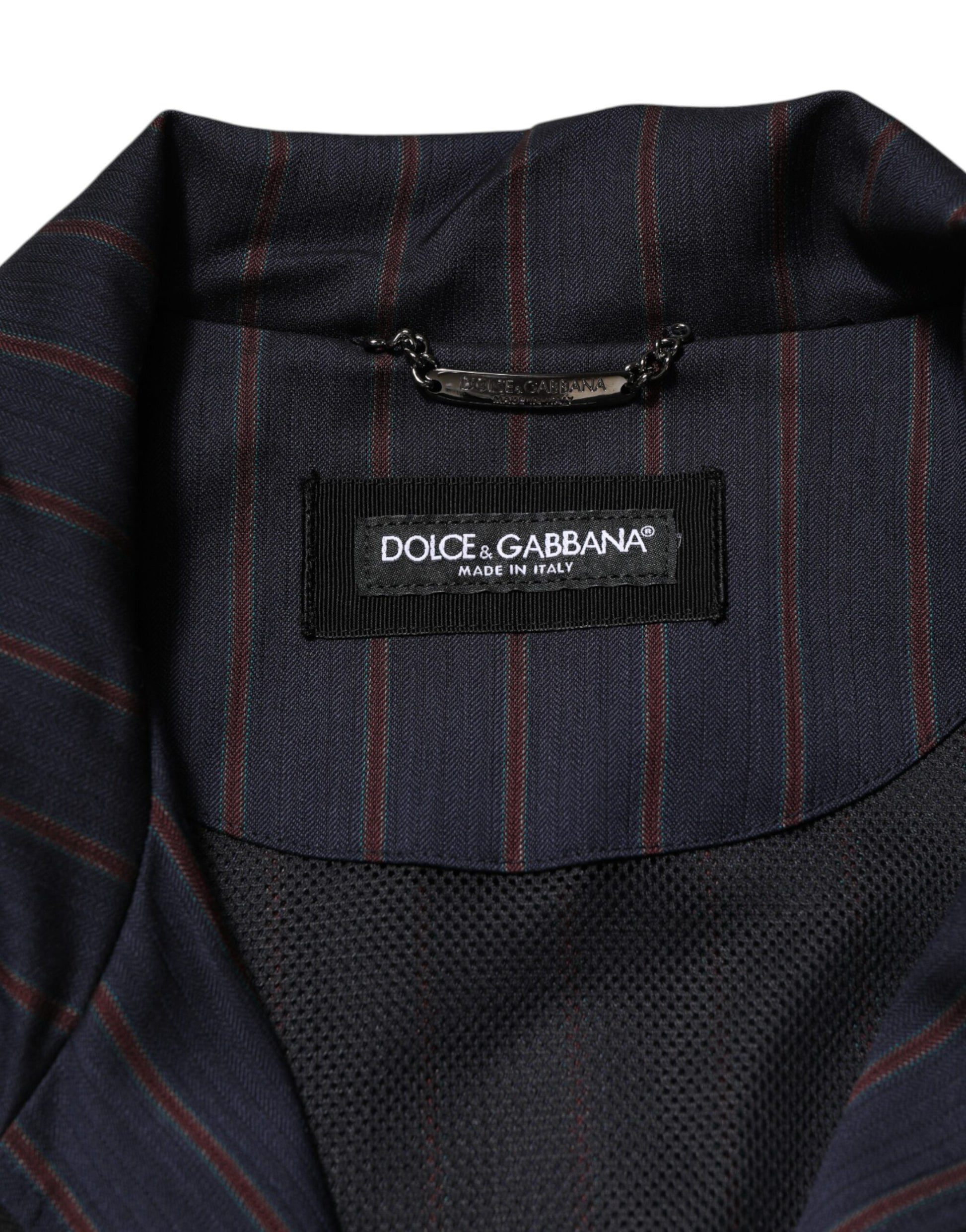 Dolce & Gabbana Blue Red Striped Logo Plaque Full Zip Jacket - ACCEXO