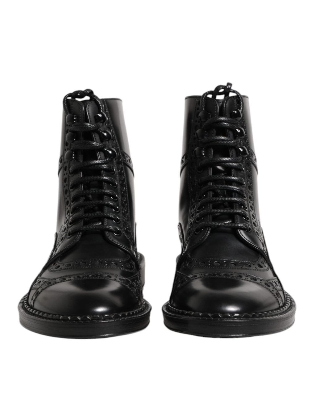 Dolce & Gabbana Black Leather Lace Up Mid Calf Boots Shoes - ACCEXO