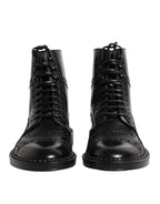 Dolce & Gabbana Black Leather Lace Up Mid Calf Boots Shoes - ACCEXO