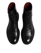 Dolce & Gabbana Black Leather Lace Up Mid Calf Boots Shoes - ACCEXO