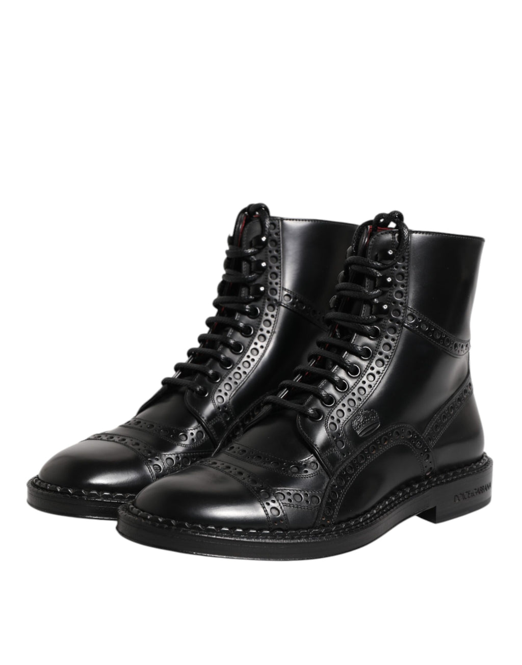 Dolce & Gabbana Black Leather Lace Up Mid Calf Boots Shoes - ACCEXO
