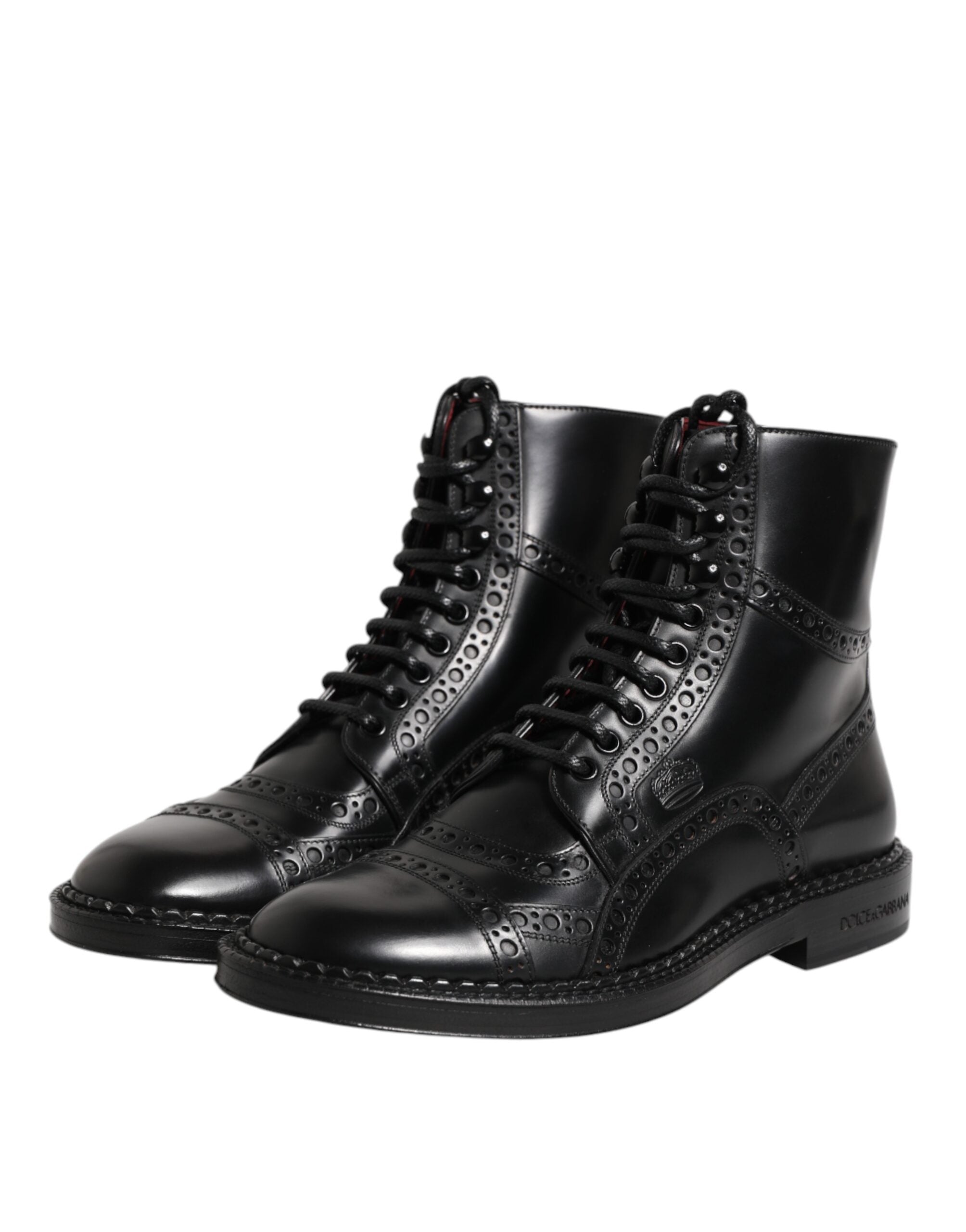 Dolce & Gabbana Black Leather Lace Up Mid Calf Boots Shoes - ACCEXO