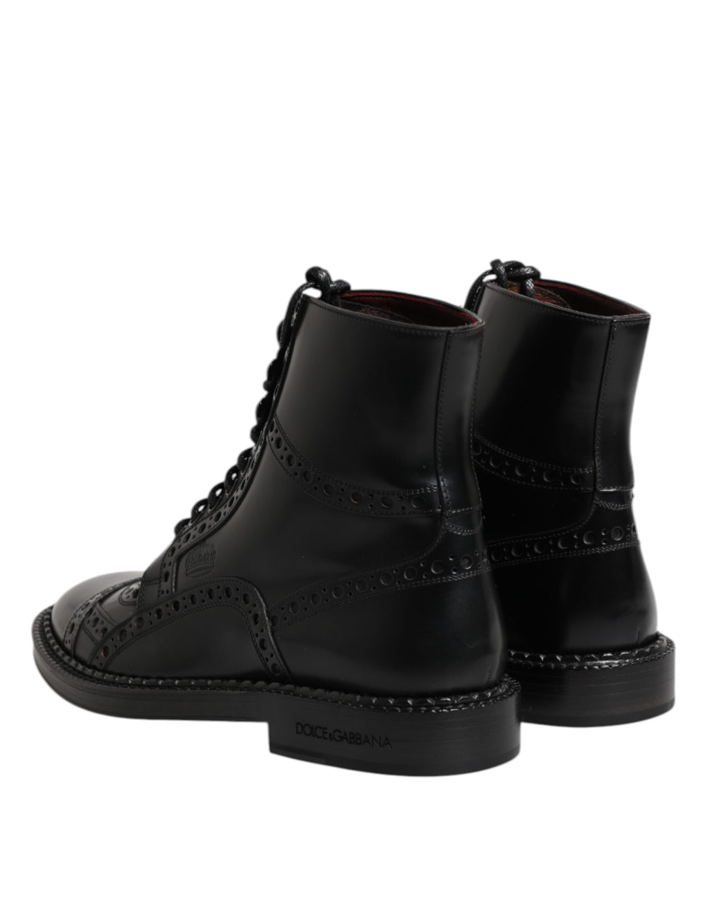 Dolce & Gabbana Black Leather Lace Up Mid Calf Boots Shoes - ACCEXO