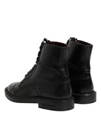 Dolce & Gabbana Black Leather Lace Up Mid Calf Boots Shoes - ACCEXO