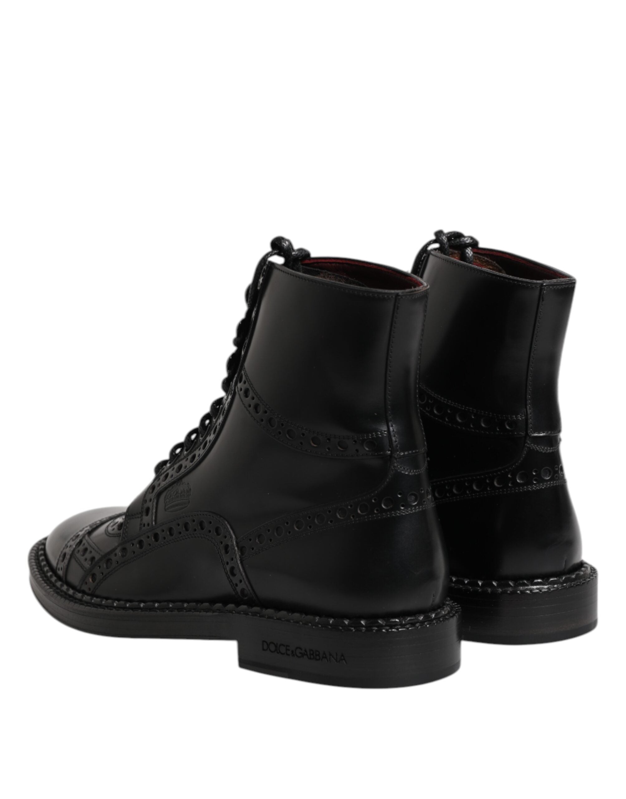 Dolce & Gabbana Black Leather Lace Up Mid Calf Boots Shoes - ACCEXO