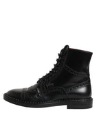 Dolce & Gabbana Black Leather Lace Up Mid Calf Boots Shoes - ACCEXO