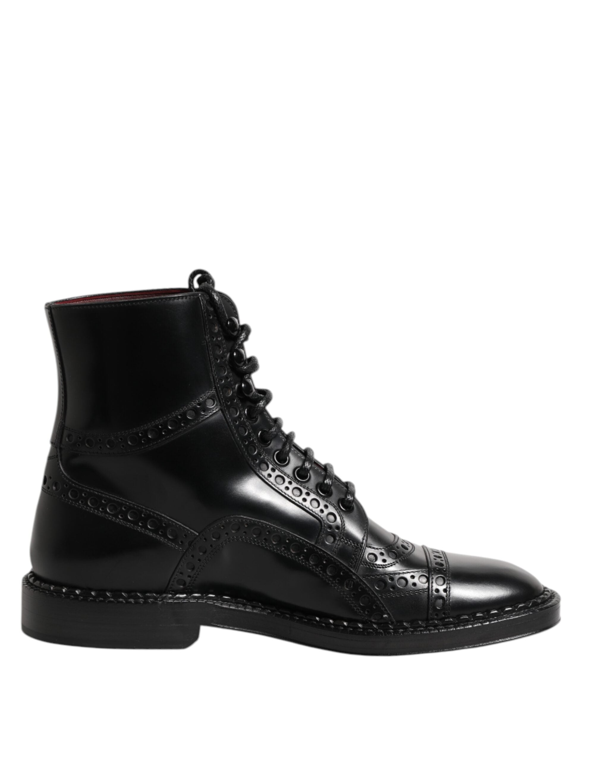 Dolce & Gabbana Black Leather Lace Up Mid Calf Boots Shoes - ACCEXO Main image