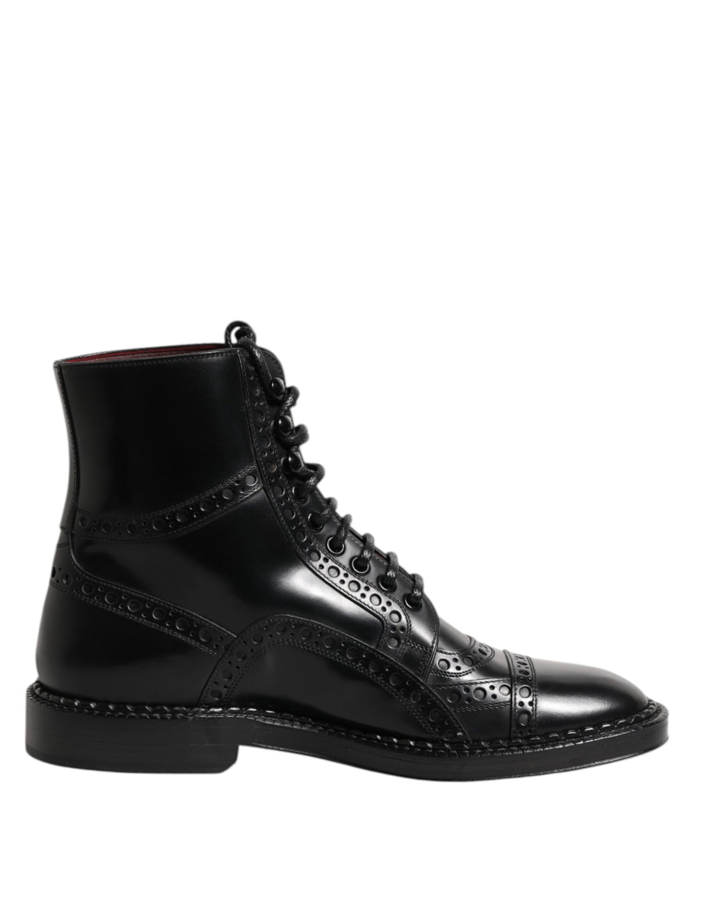 Dolce & Gabbana Black Leather Lace Up Mid Calf Boots Shoes - ACCEXO
