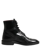 Dolce & Gabbana Black Leather Lace Up Mid Calf Boots Shoes - ACCEXO