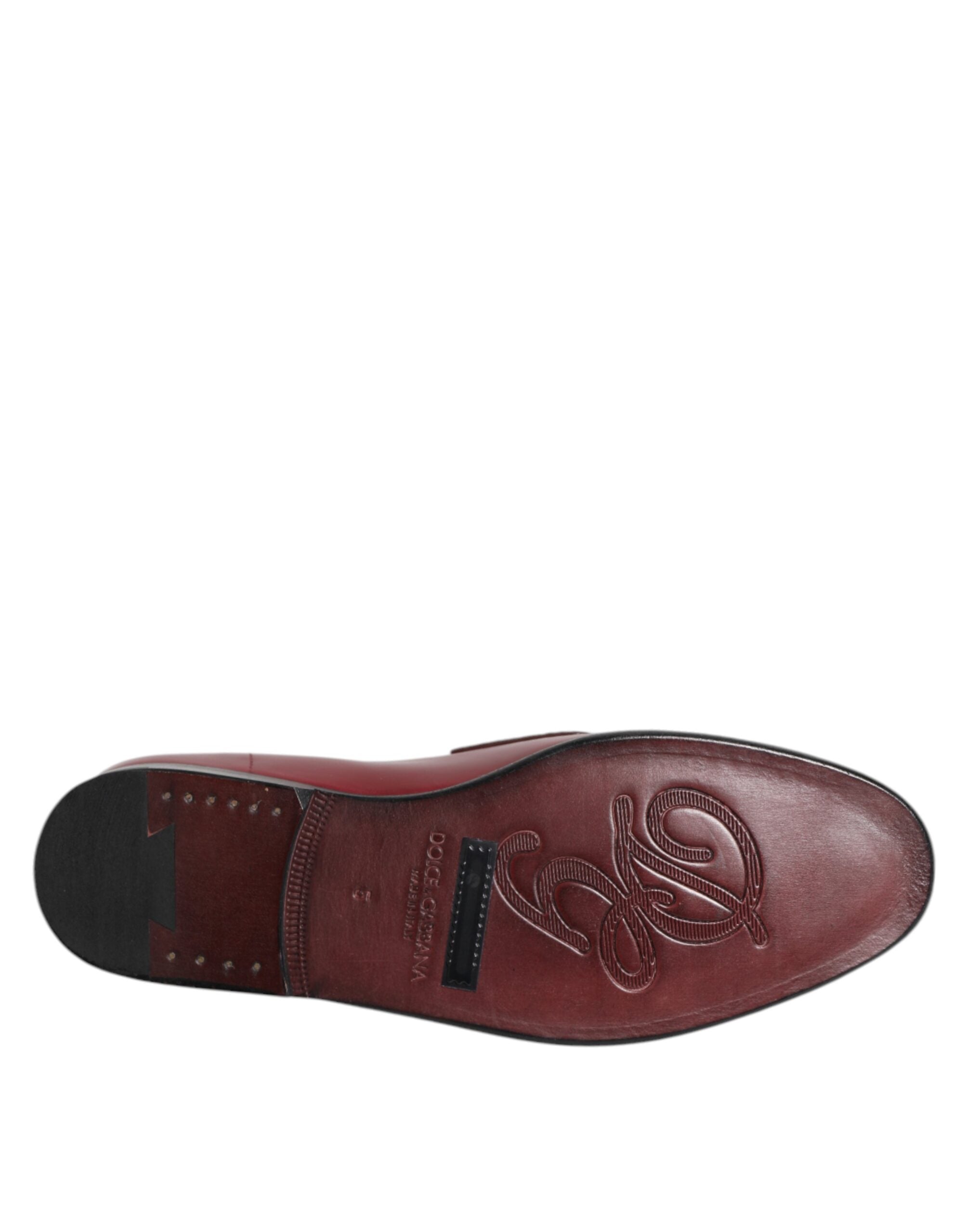 Dolce & Gabbana Burgundy Leather Formal Slip On Shoes - ACCEXO