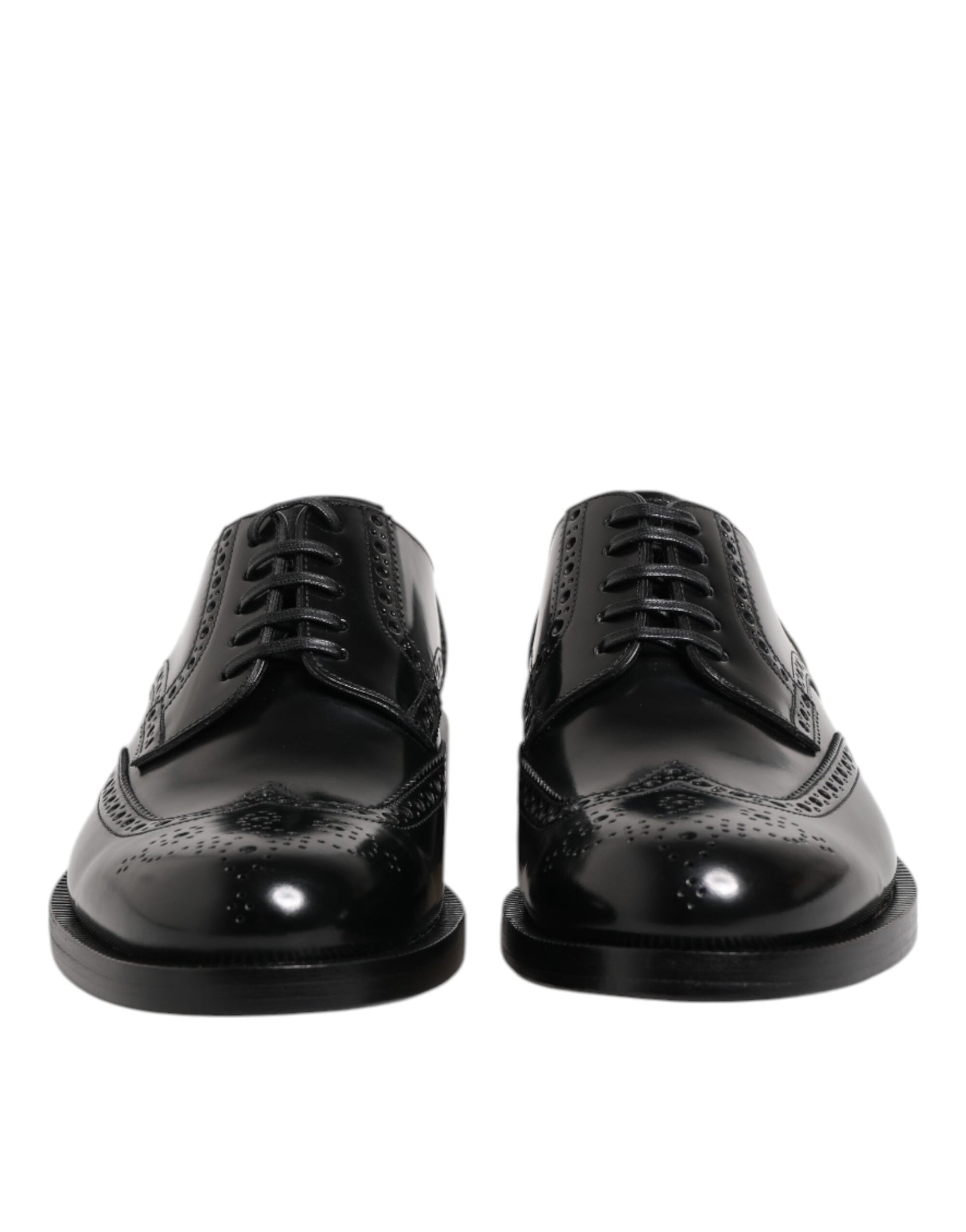 Dolce & Gabbana Black Leather Derby Wingtip Formal Shoes - ACCEXO