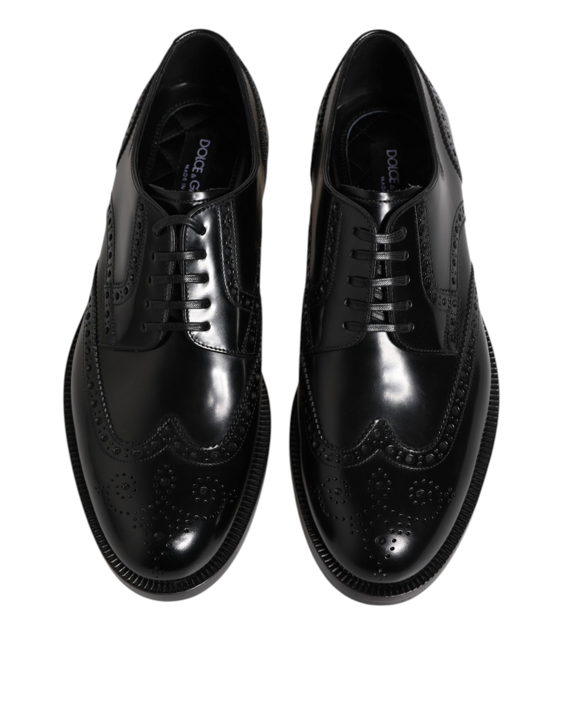 Dolce & Gabbana Black Leather Derby Wingtip Formal Shoes - ACCEXO