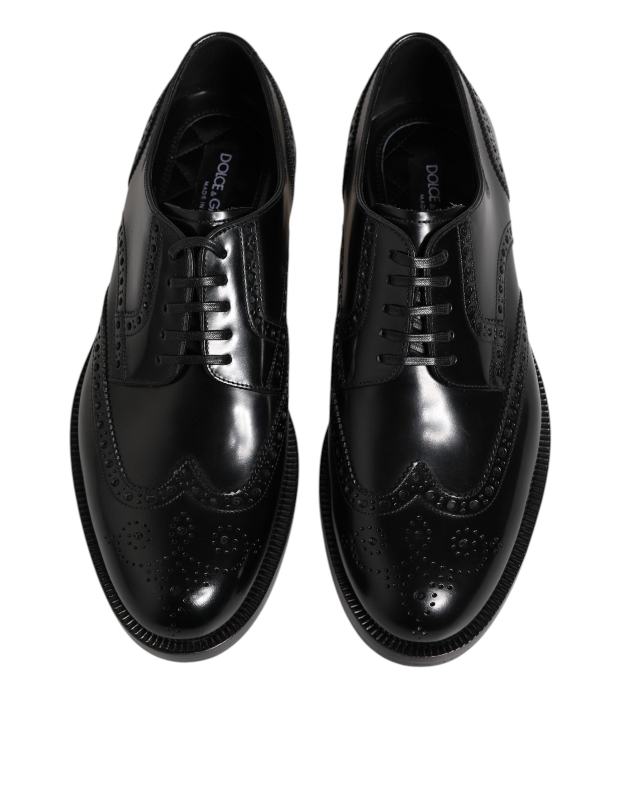 Dolce & Gabbana Black Leather Derby Wingtip Formal Shoes - ACCEXO