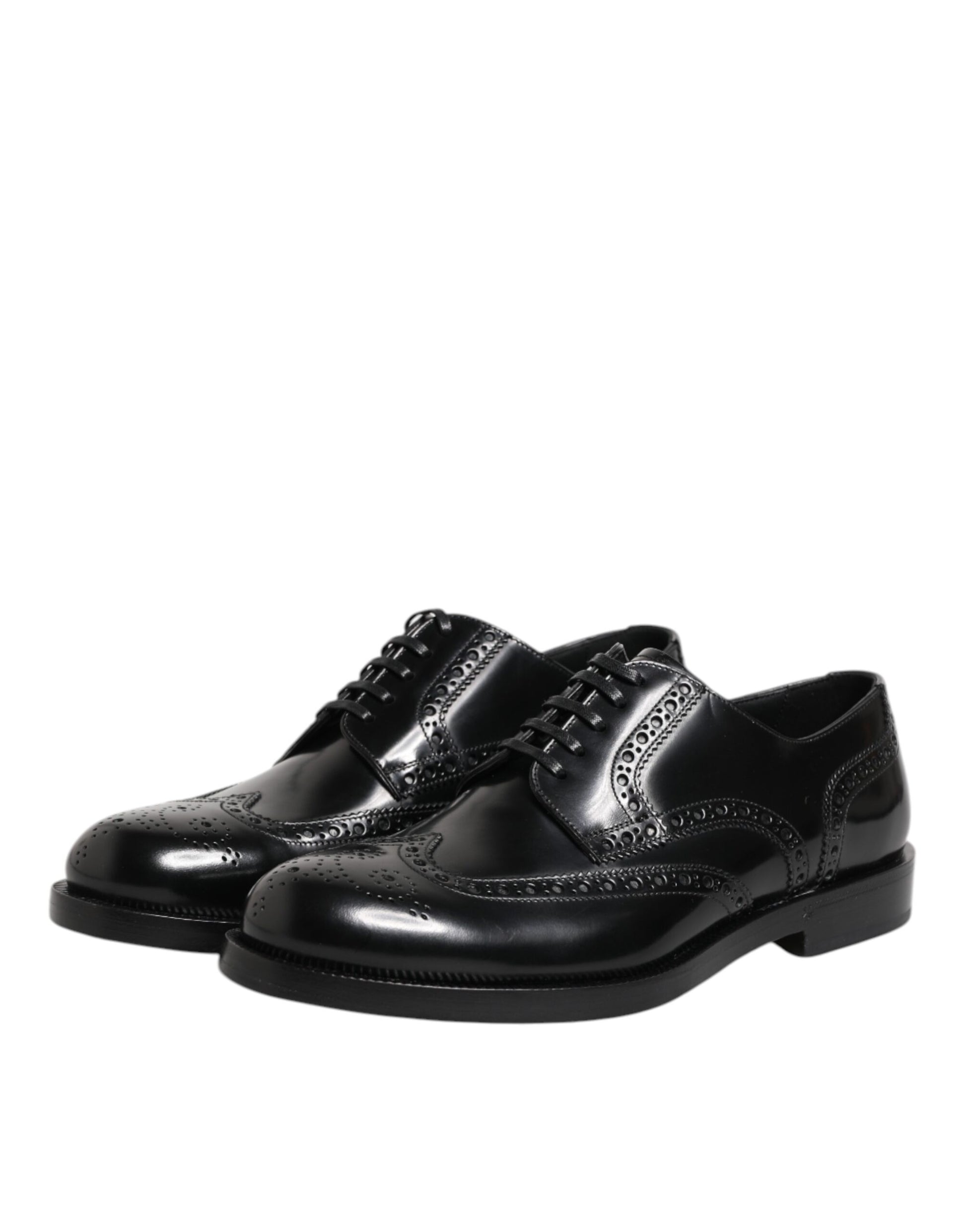 Dolce & Gabbana Black Leather Derby Wingtip Formal Shoes - ACCEXO