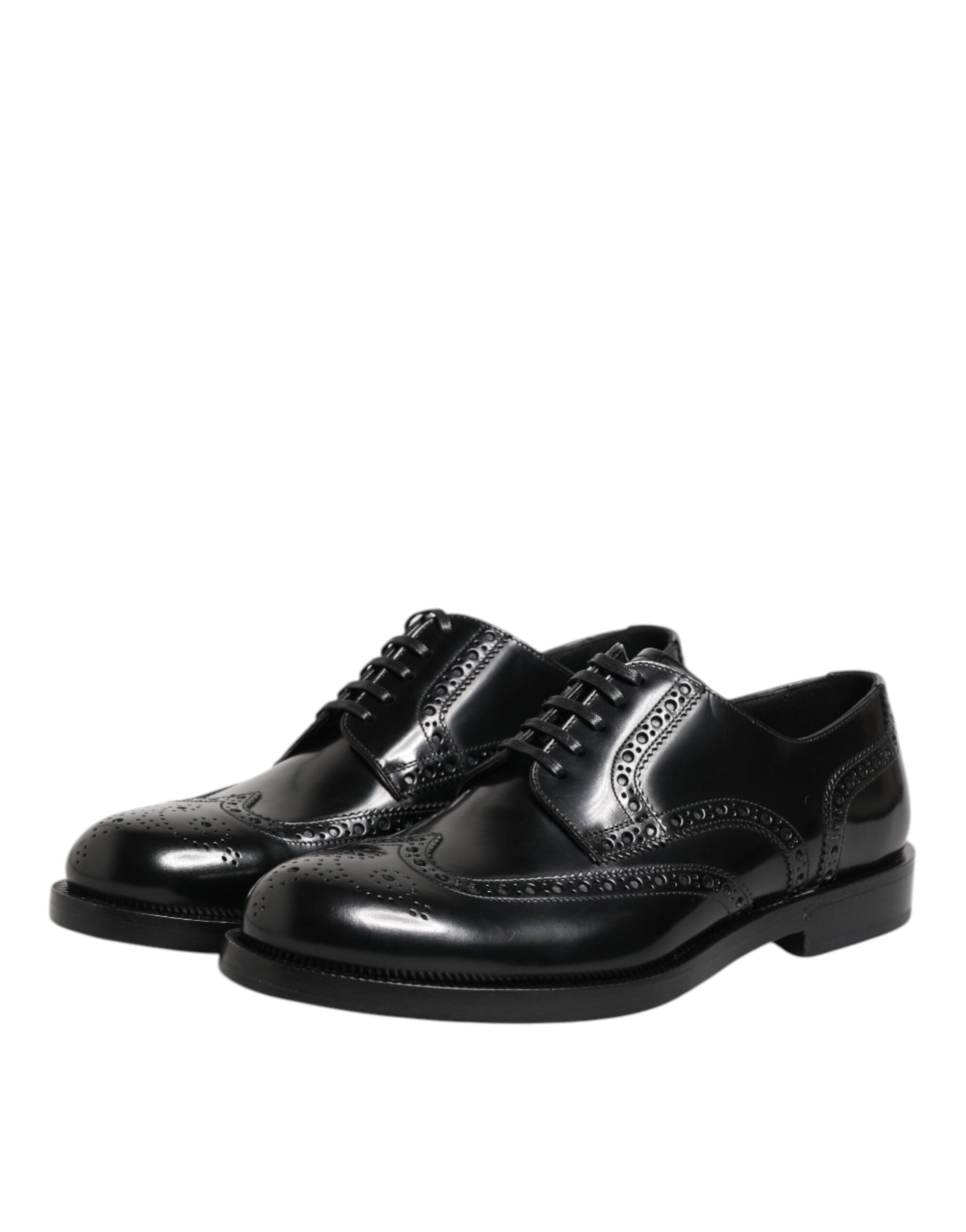 Dolce & Gabbana Black Leather Derby Wingtip Formal Shoes - ACCEXO