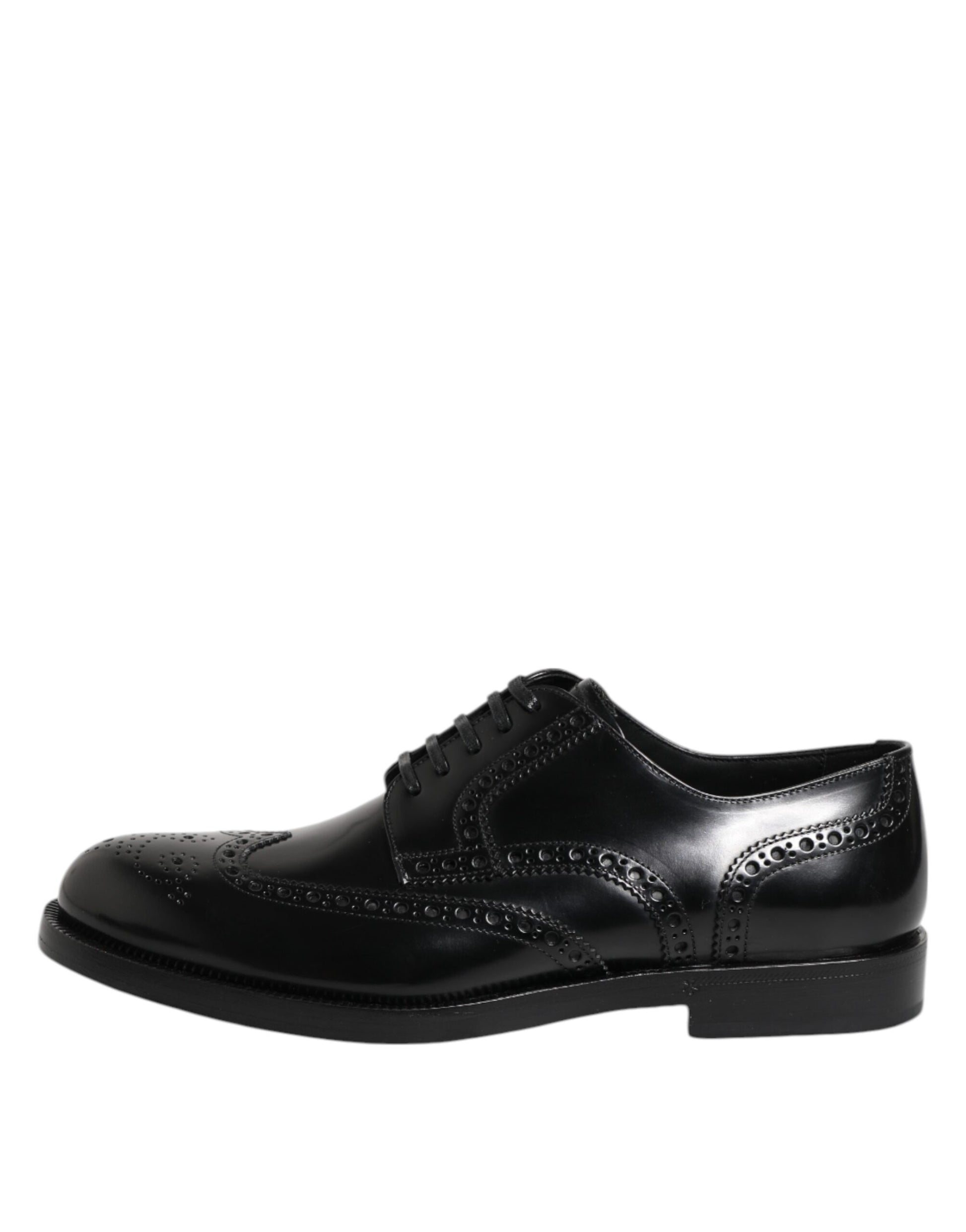 Dolce & Gabbana Black Leather Derby Wingtip Formal Shoes - ACCEXO
