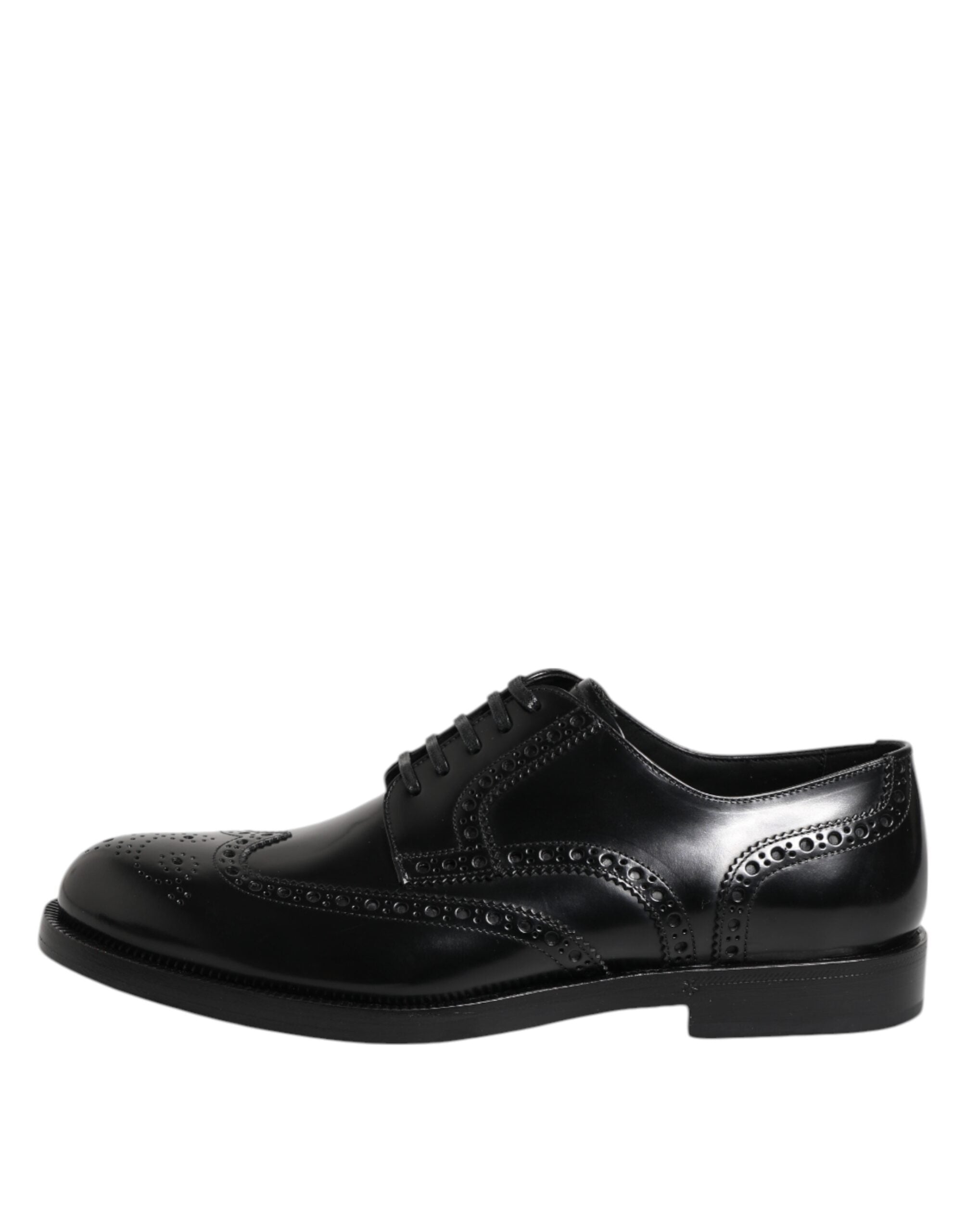 Dolce & Gabbana Black Leather Derby Wingtip Formal Shoes - ACCEXO