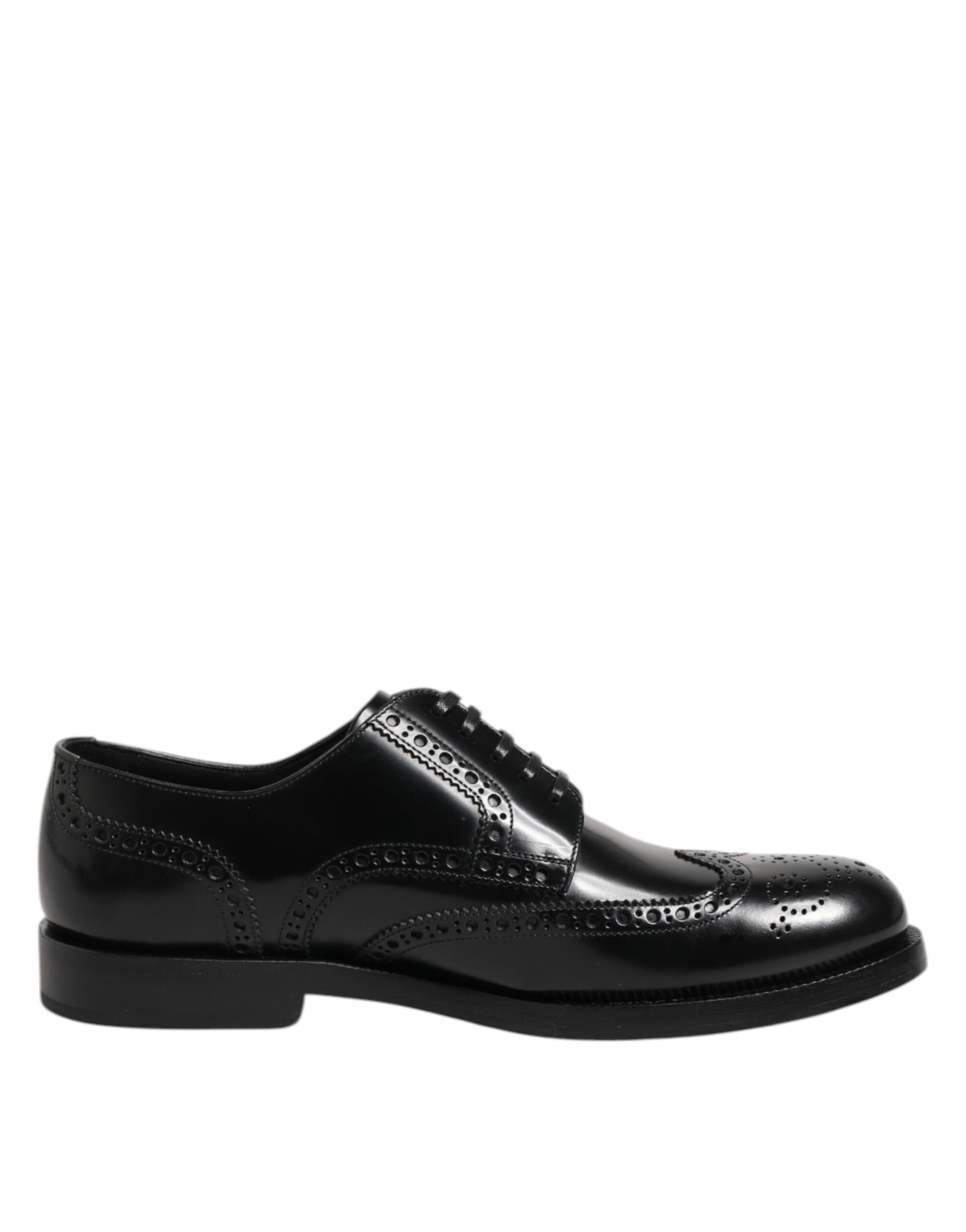Dolce & Gabbana Black Leather Derby Wingtip Formal Shoes - ACCEXO