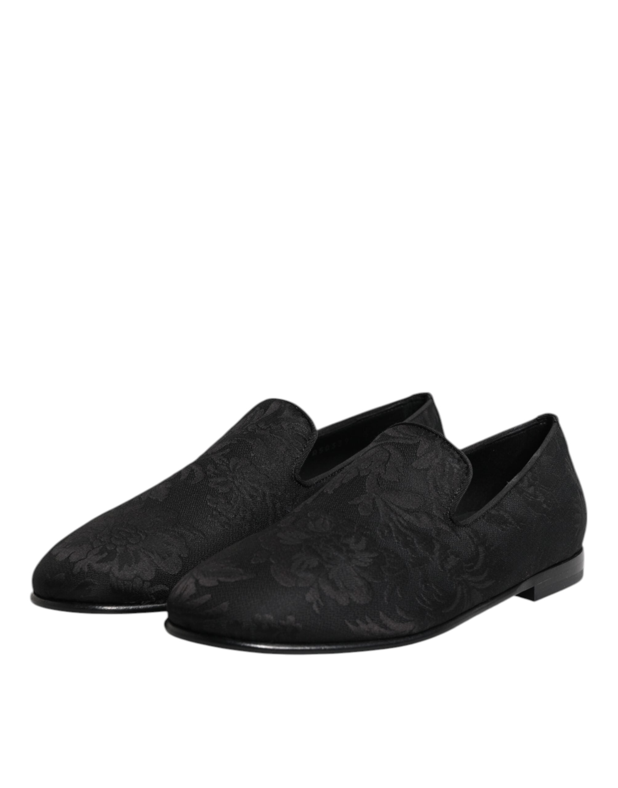 Dolce & Gabbana Black Floral Brocade Loafers Men Dress Shoes - ACCEXO