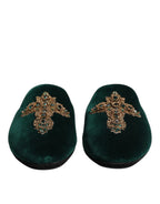 Dolce & Gabbana Green Velvet Cross Embellished Slippers Shoes - ACCEXO