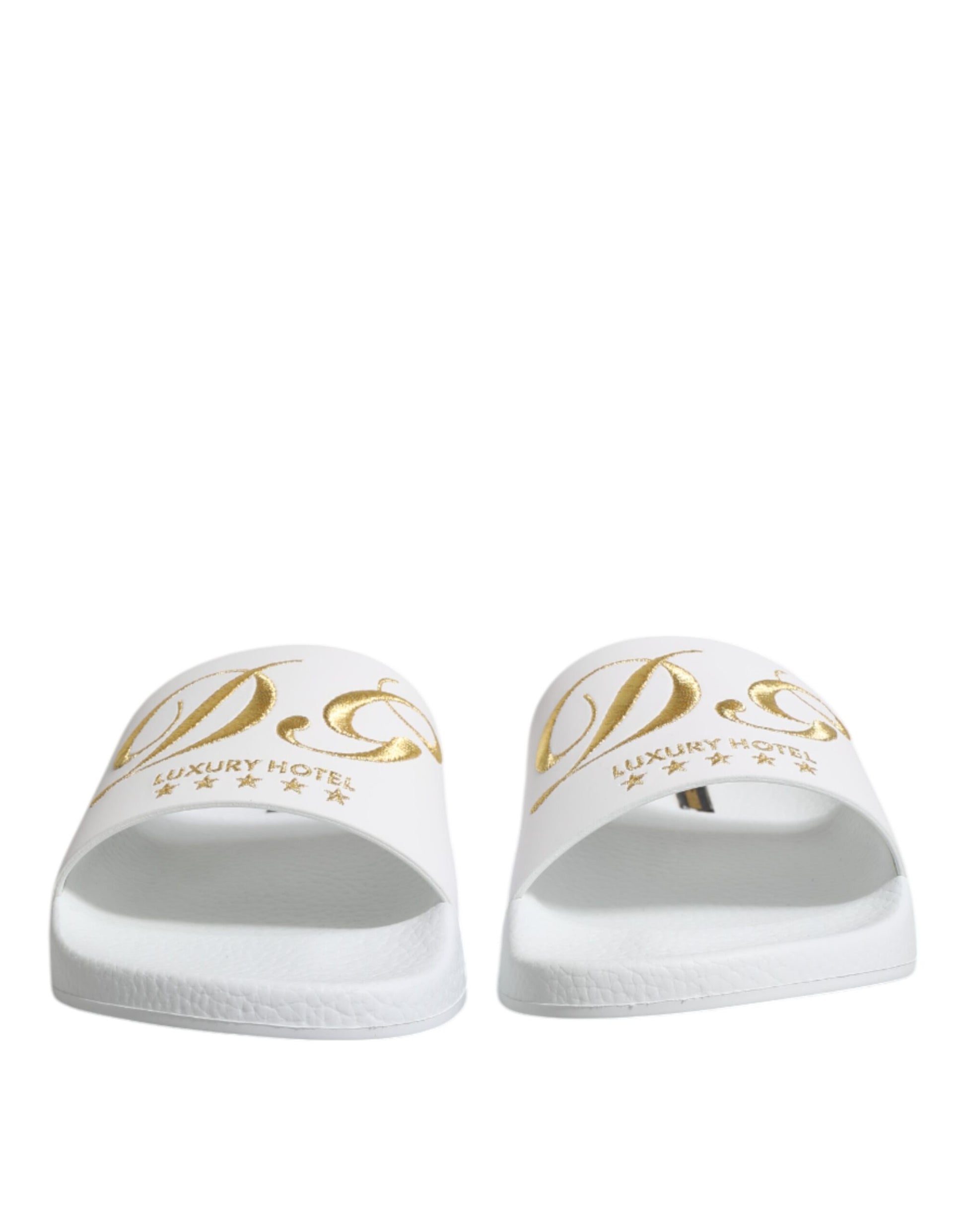 Dolce & Gabbana White Leather Slides Sandals Beachwear Shoes - ACCEXO