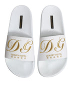Dolce & Gabbana White Leather Slides Sandals Beachwear Shoes - ACCEXO