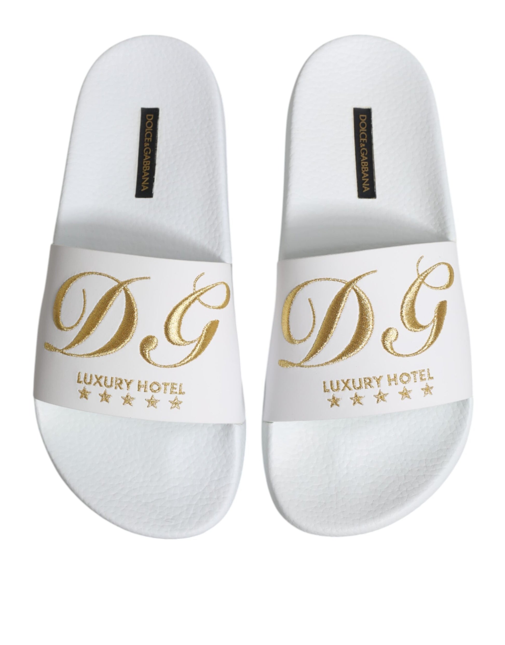 Dolce & Gabbana White Leather Slides Sandals Beachwear Shoes - ACCEXO