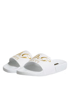 Dolce & Gabbana White Leather Slides Sandals Beachwear Shoes - ACCEXO