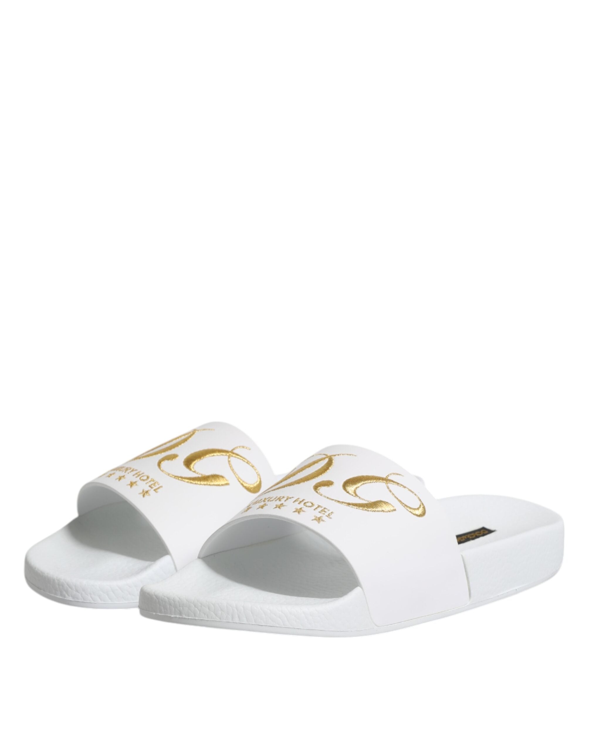 Dolce & Gabbana White Leather Slides Sandals Beachwear Shoes - ACCEXO