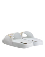 Dolce & Gabbana White Leather Slides Sandals Beachwear Shoes - ACCEXO