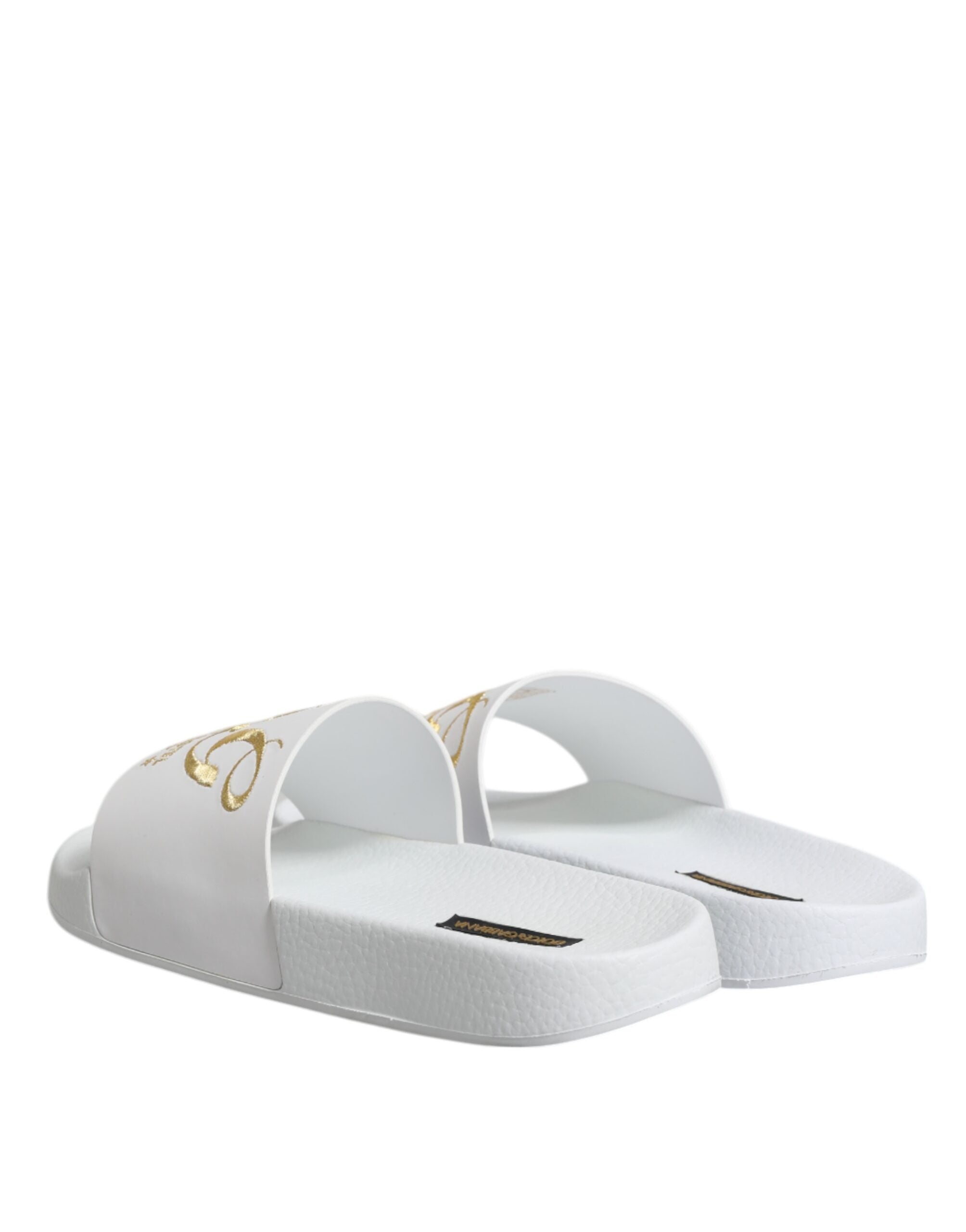 Dolce & Gabbana White Leather Slides Sandals Beachwear Shoes - ACCEXO