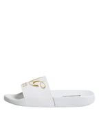 Dolce & Gabbana White Leather Slides Sandals Beachwear Shoes - ACCEXO