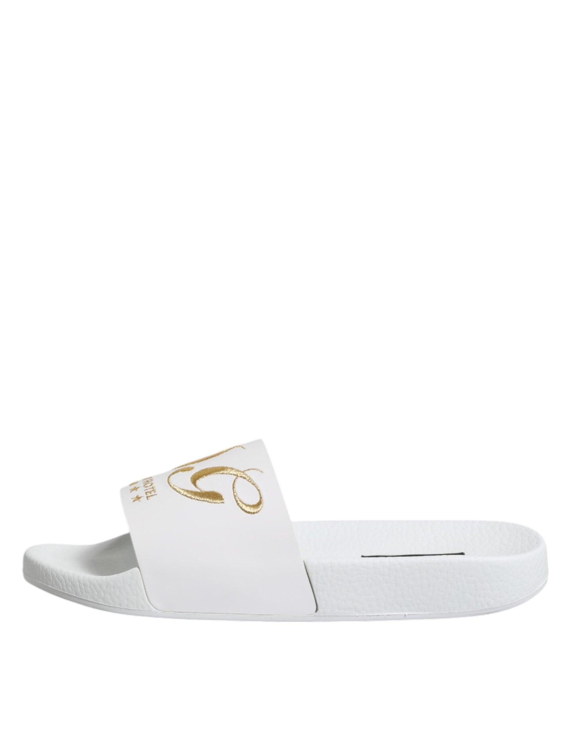Dolce & Gabbana White Leather Slides Sandals Beachwear Shoes - ACCEXO