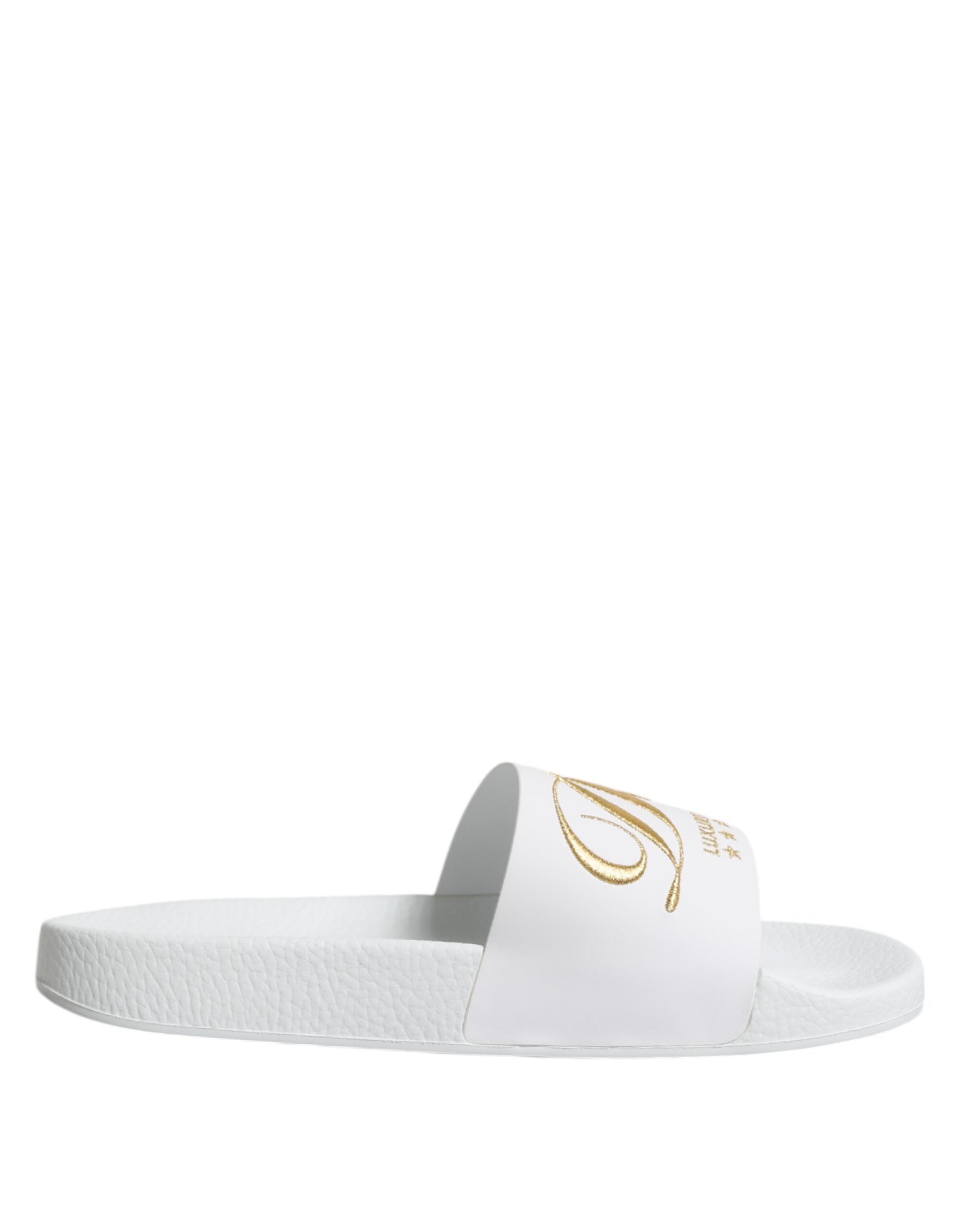 Dolce & Gabbana White Leather Slides Sandals Beachwear Shoes - ACCEXO Main image