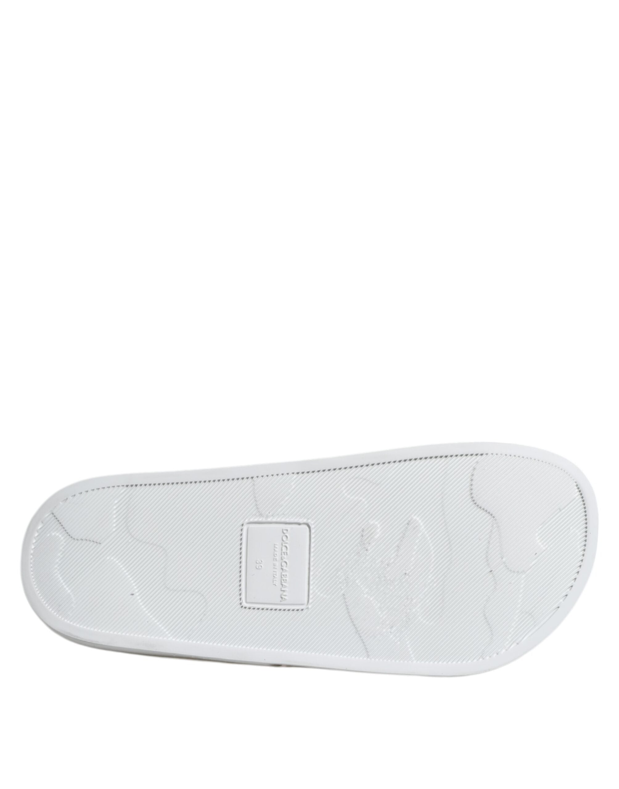 Dolce & Gabbana White Leather Slides Sandals Beachwear Shoes - ACCEXO