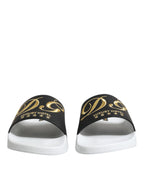 Dolce & Gabbana White Black Leather Sandals Beachwear Shoes - ACCEXO